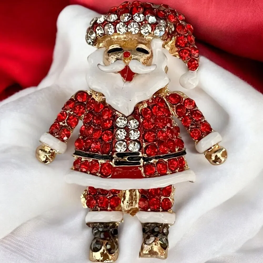 Sparkly Santa Claus Convertible Brooch Pin / Pendant, Enamel